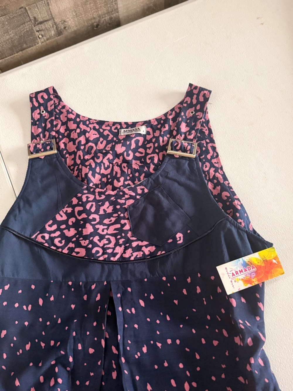 Sleeveless Navy Maxi Dress with Pink Print - Picture 7 of 10